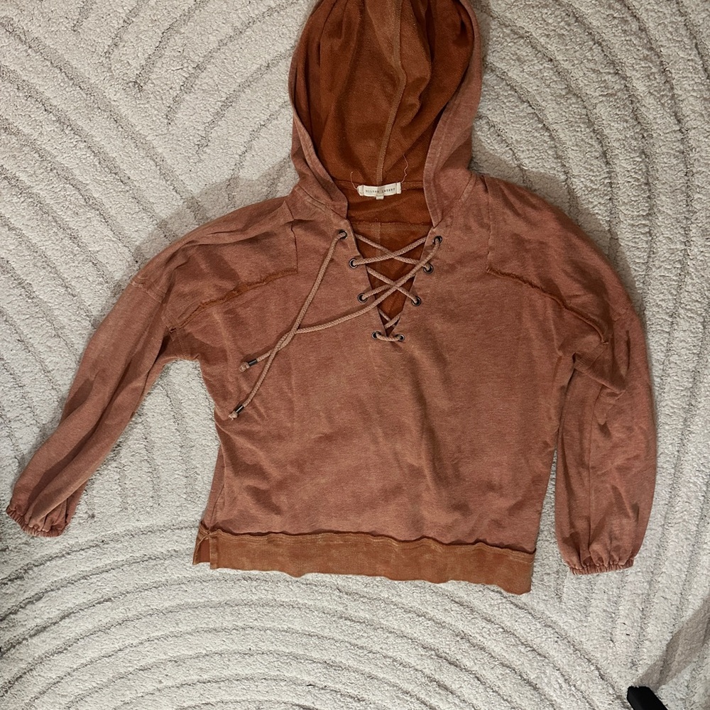 Gilded Intent Rust Lace-Up Hoodie Sweater